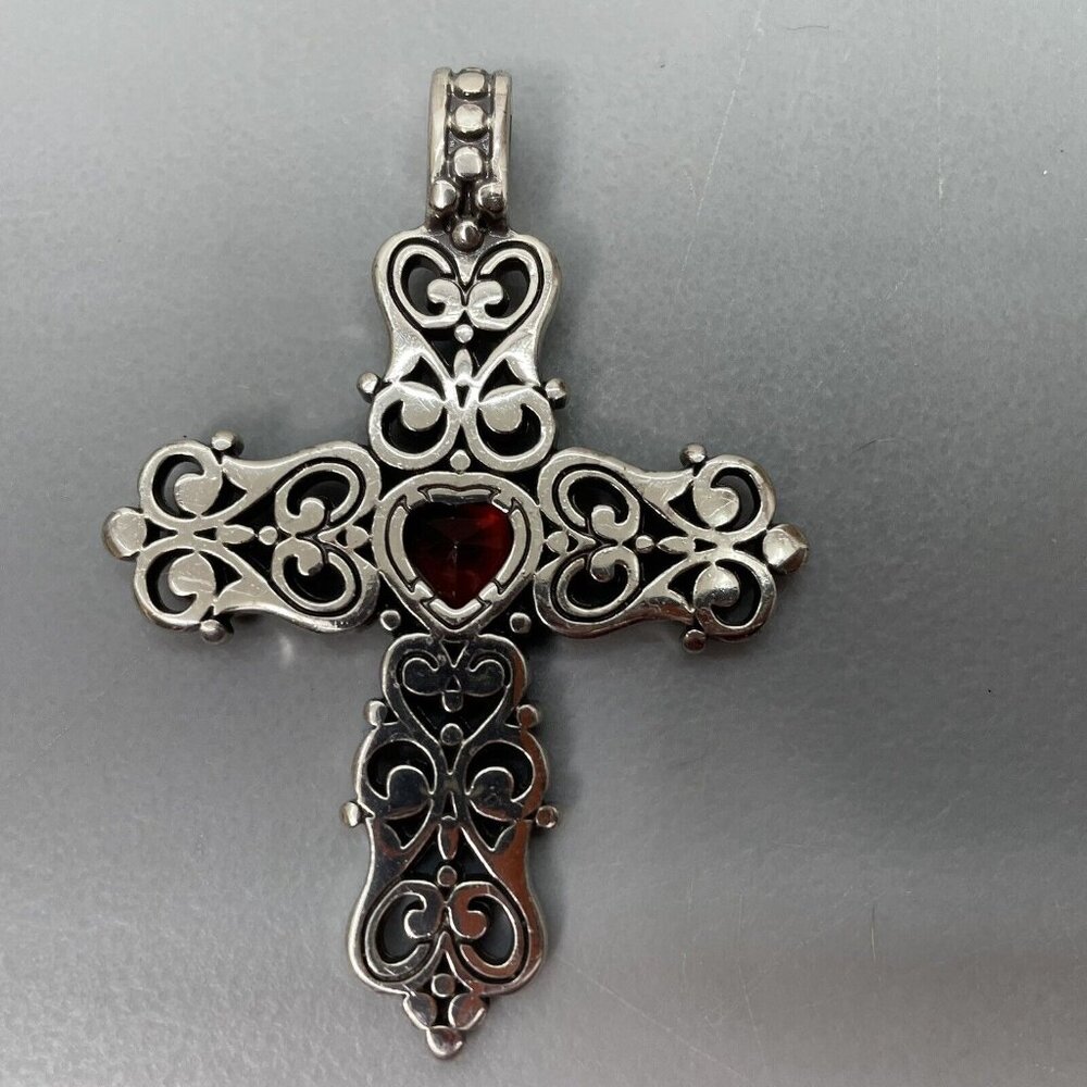 Brighton Endless Love Cross Pendant Red Heart Crystal Silver Tone - Picture 3 of 6